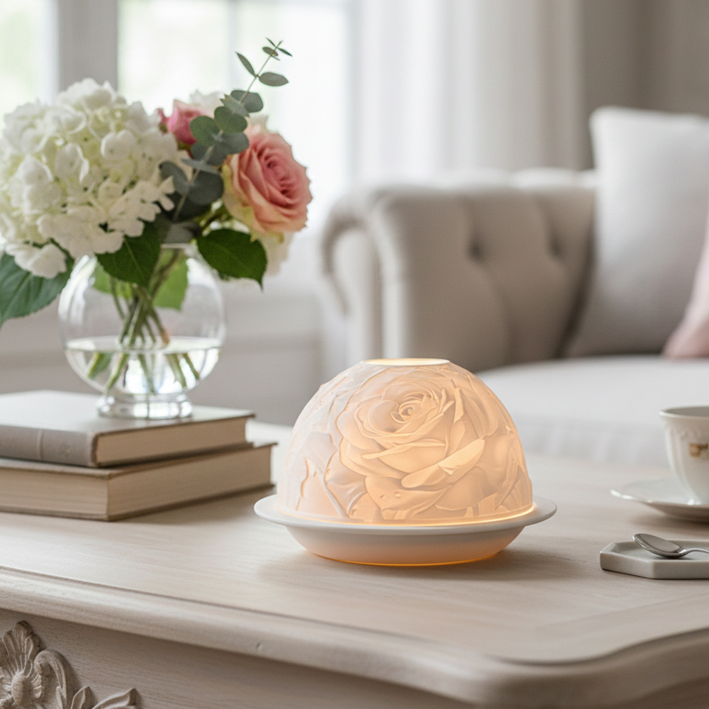Lighting Decor For Living Room - حامل شموع من البورسلين الوردي الأنيق،