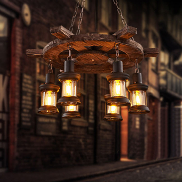 Lighting Decor For Living Room - مصباح معلق خشبي بتصميم عتيق للديكور